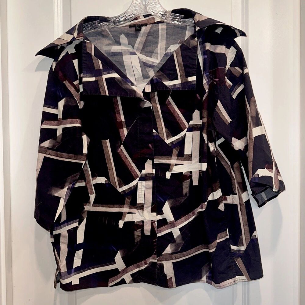 COS Size 8 Button Down Shirt Career Blouse Abstract Collar Capsule Black Mature